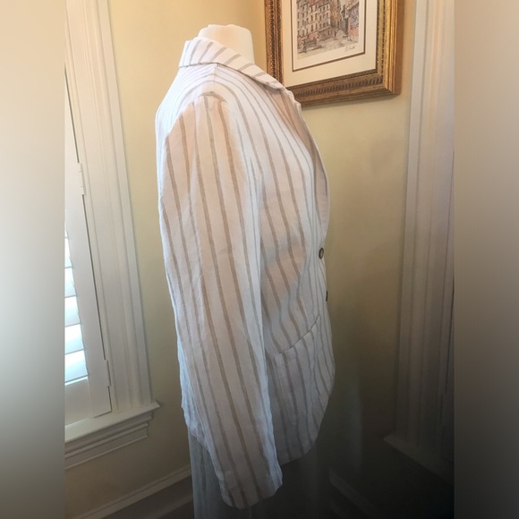 NWOT Garnet Hill Washed Linen Two Button Blazer in Natural with Khaki Stripe - Picture 5 of 8